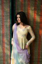 Sunehri luxury peplum dress in Noore chiffon