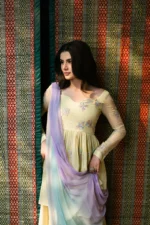 Sunehri luxury peplum dress in Noore chiffon