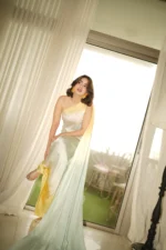Elora full-length editorial look in ombré Shemooz silk