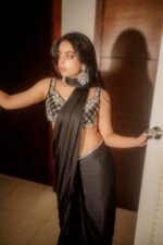 Midnight Saree with intricately embellished blouse in pure Shemooz silk
