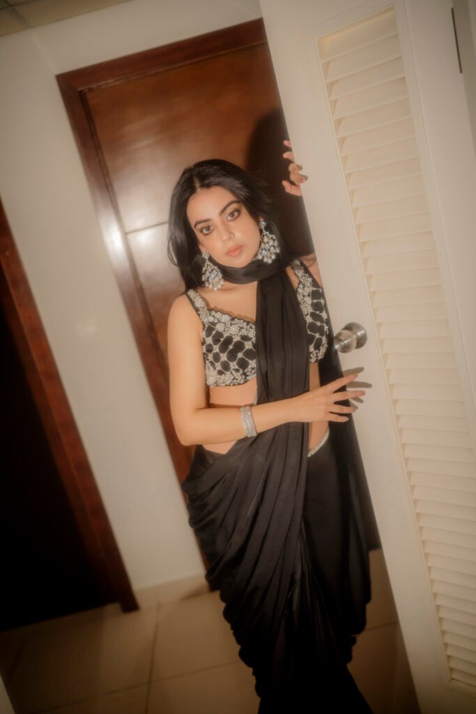 Midnight Saree in pure Shemooz silk with hand embellished blouse