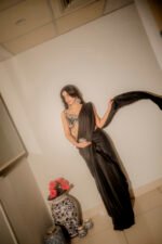 Midnight Saree showcasing the fluid drape of pure Shemooz silk